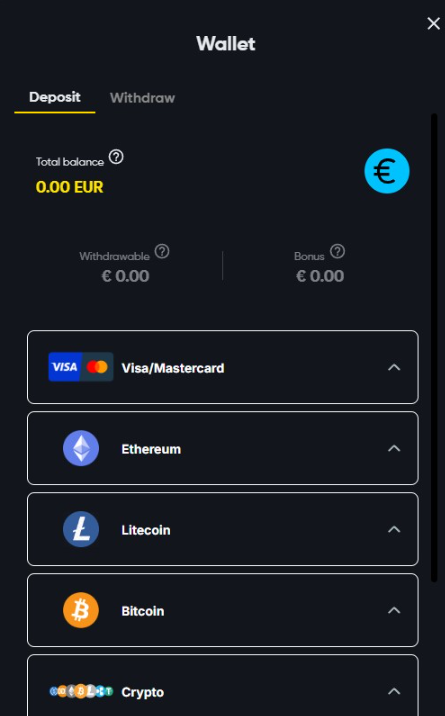 casino deposit page screenshot
